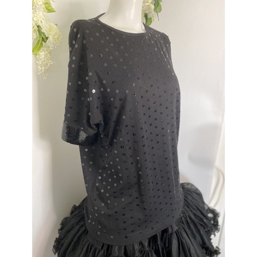 Vintage 80s 90s Gantos Black T Shirt Fully Sequined Tag Small Womens Oversized